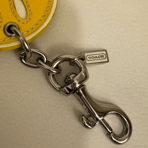 Coach Patent Leather Smiley Face Charm Yellow/White keychain - Picture 7 of 8
